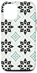 Coque pour iPhone 13 Pro Green Mint Black Dotted Flower Moroccan Mosaic Tile Patterns