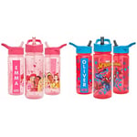 Disney Princess Personalised Sticker Water Bottle with Straw 500ml– Pink & Marvel Spider-Man Personalised Sticker Water Bottle with Straw 500ml, Red & Blue