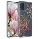 kwmobile TPU Case Compatible with Samsung Galaxy A51 - Case TPU Phone Cover - Flower Twins Rose Gold/Transparent