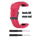 For Garmin Fenix 6 6s 6x 5 5s 5x Silicone Watch Band 20mm 22mm Rose Red