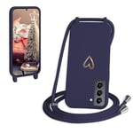 CaseLover Coque avec Cordon pour Samsung Galaxy S23 FE 5G, Coque de Cellulaire Corde Silicone Étui en Motif Coeur avec Réglable Collier Téléphone Chaîne Lanyard Housse pour Samsung S23 FE, Bleu Foncé