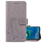 LEMORRY Case for Samsung Galaxy A20e / SM-A202F/DS Case PU Leather Flip Wallet Pouch Slim Fit Bumper Protection Magnetic Strap Stand Card Slot Soft TPU Cover for Galaxy A20e, Lucky Cloverr (Gray)