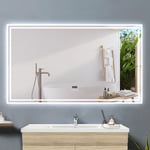 120x70cm miroir lumineux de salle de bain regtanglaire avec Bluetooth, 3 Couleurs et Horloge - Acezanble