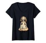 Womens Vintage Creepy Horror Doll Supernatural Goth Haunted Doll V-Neck T-Shirt