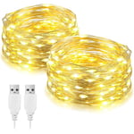 2-pack 10m LED-ljusslingor, USB-drivna, 100 LED Silver Wire De