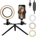 AJH 6inch LED Ring Light with Stand Phone Holder,Table Ring Camera Selfie Light USB Dimmable Small Circle Lamp Makeup YouTube Video Shooting Selfie Live Stream