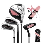 4-delat barngolfklubbset med golfbag och regnskydd för barn 5-7 år, rosa