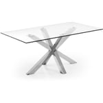 KAVE HOME Kave Home - Table de salle à manger Argo rectangulaire 180 x 100 cm en verre et pieds acier inoxydable Transparent