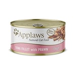 Applaws 100% Filet de thon naturel avec Crevette Aliment humide pour chat adulte en bouillon - 24 x 156g boîtes