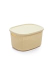 ECO Set-of-4 Small Plastic Weaved Storage Baskets with Lids, Shelf Storage Boxes for Living Room, Office, Bathroom, Bedroom (Beige, 27 x 21.5 x 15 cm)