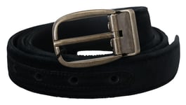 DOLCE & GABBANA Belt Black Velvet Leather Antique Metal Buckle s. 95cm/3