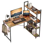 CubiCubi Bureau Informatique avec étagères, 120cm Bureau Petit Bureau d'angle en L avec étagères, Marron