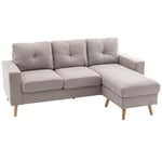HOMCOM Canapé d'angle en Tissu de Lin, canapé 3 Places, Chaise Longue Reversible Gauche ou Droite, 193 cm, Design scandinave, pour Salon, Appartement, Petit Espace, Pieds en Bois Massif, Gris Clair