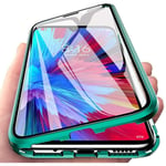 Magnetic Case for Xiaomi redmi 9A, Magnet Adsorption with Double-Sided Tempered Glass, One-Piece Full Screen Coverage Design 360 Degree Full Body Metal Frame Cover - green