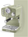Swan SK22110GN Retro Espresso Coffee Machine with Milk Frother, Steam Pressure