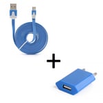 Pack Chargeur Pour Iphone 11 Pro Max Lightning (Cable Noodle 3m + Prise Secteur Couleur Usb) Apple Ios - Bleu
