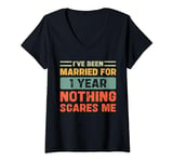 Womens I've Been Married For 1 Year Nothing Scares Me Funny 1st V-Neck T-Shirt