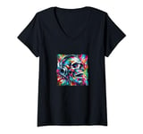 Womens Skull With Headphones Rock Music Graphic V-Neck T-Shirt