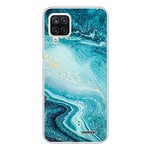 Evetane - Coque Silicone Compatible Samsung Galaxy A12 - Protection Intégrale 360, Fine et Transparente - Coque Avant & Arrière - Haute Résistance - Bleu Nacré Marbre