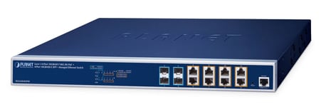 PLANET Layer 3 8-Port 10GBASE-T 95W hanterad L3 10G Ethernet (100/1000/10000) Strömförsörjning via Ethernet (PoE) stöd 1U Blå