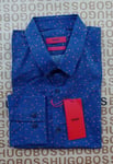 New Hugo BOSS mens blue polka slim fit casual smart suit jeans shirt MEDIUM