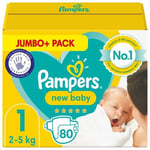 Pampers New Baby Nappies, Size 1 (2-5kg) Jumbo+ Pack (80 per pack)