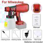 För Milwaukee 18V batteri 800ml elektrisk sprutpistol sladdlös färgspruta automatisk möbler stål beläggning airbrush kompatibel