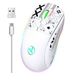 HXSJ T90 RGB Light Three-mode Wireless Gaming Mouse(White)