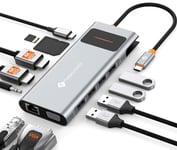 Station d'accueil USB C Triple écran, NOVOO 12 en 1 Hub USB C avec 2 HDMI, VGA, Ethernet, Lecteur SD/TF, 4 USB, Audio 3,5 mm et Charge Rapide PD 100 W pour MacBook/Dell/Surface/HP