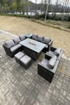 10 Seater Outdoor Rattan Gas Fire Pit Table Heater Lounge Chairs Footstools