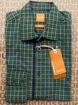 New Hugo BOSS men green check slim fit long sleeve smart casual suit shirt SMALL