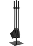VOUNOT Fireplace Accessories Tools, 4 Piece Fireplace Companion Sets with Shovel, Broom, Poker & Holder, Wrought Iron Fire Place Wood Burner Sets, Black