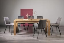 Bentley Designs Turin Light Oak 6-10 Seater Extending Dining Table with 8 Fontana Grey Velvet Chairs