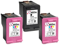 3 x 302XL Black and Colour Refilled Ink Cartridges For HP Deskjet 3630 Printers