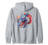blue and red mythical fierce Asian dragon roaring anime art Zip Hoodie