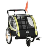 Rootz 2-i-1 cykelvagn - För 2 barn - Glidfunktion - Regnskydd - Broms - Oxford-tyg - Gul + Svart - 142cm x 75cm x 101cm