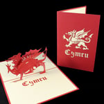 Pop Up 3d Card - Welsh Dragon, Cymru, Wales, Red Dragon Valley Travel Cute Weird