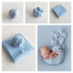 Bespeture Newborn Photography Props Baby Wraps Blanket Stretch Photo Posing Accessories for Girls Boys Milk Fiber Fabric (wrap+blanket, light blue)