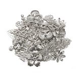 50g/parti Blandade Metall Blomblad Filigran Wraps Kopplingar Vit