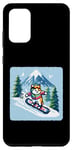 Coque pour Galaxy S20+ Snowboarder chat pixelisé sur le sentier de montagne enneigé. Déchiquetage