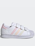 adidas Originals Kids Girls Superstar Trainers - White/Pink, White/Pink, Size 2 Older