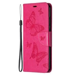 AIFILLE Compatible with Nokia 5.3 Case Wallet Book Style with Magnetic Closure Card Holder Slots Flip Butterfly Hot Pink Cover for Girls Women Premium PU Leather Stand Mobile Phone Holster