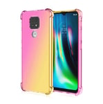 HAOTIAN Case for Motorola Moto E7 Plus/Moto G9 Play Case, Gradient Color Ultra-Slim Crystal Clear Anti Smudge Silicone Soft Shockproof TPU + Reinforced Corners Protection Phone Cover (Pink/Gold)