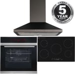 Black Pyrolytic True Fan Single Oven, 5 Zone Induction Hob & Chimney Extractor