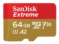 SanDisk Extreme - Flash-minneskort (microSDXC till SD-adapter inkluderad) - 64 GB - A2 / Video Class V30 / UHS-I U3 / Class10 - mikroSDXC UHS-I