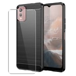 SDTEK Carbon Case for Nokia C32 Phone Cover and Glass Screen Protector