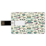 64G USB Flash Drives Credit Card Shape Tea Party Memory Stick Bank Card Style Happiness is a Cup of Tea Stylized Calligraphy Butterflies Roses Decorative,Cream Pink Forest Green Waterproof Pen Thumb L