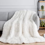 BUZIO Shaggy Faux Fur Weighted Blanket 6.8kg , Super Soft Plush Fleece and Cozy Sherpa Reverse, Long Fur Fluffy Bed Throw Blankets 120x180cm Cream