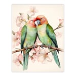 Birds Of A Feather Love Birds Perched On A Cherry Bloom Unframed Wall Art Print Poster Home Decor Premium