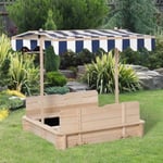 Outdoor Kids Wooden Sandpit Sandbox Backyard Play Pit Bench Adjustable Canopy